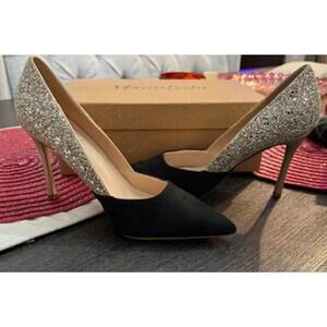 Msonlydn black toe gold glitter high heel stiletto pointed toe size 8 Brand new